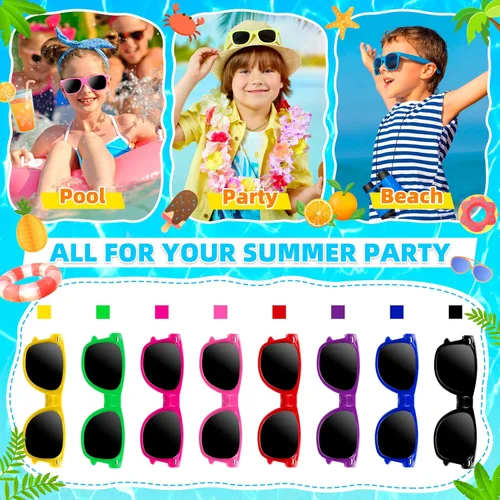Vista 4 de 24 lentes de sol para niños a granel, recuerdos de fiesta para niños y niñas de 3 a 8 años, lentes de sol neón con protección UV400 para verano