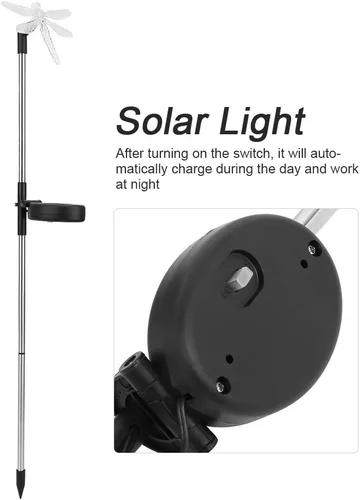 Vista 6 de Paquete de 2 luces solares de jardín al aire libre, impermeable, luz LED que cambia de color, libélula solar para paisaje, luz de estaca