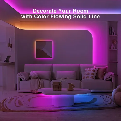 Vista 3 de Tatazone Tira de luz LED COB Bluetooth RGB+IC de 6.56 pies con aplicación, tira de luz COB de persecución, control segmentado, sincronización