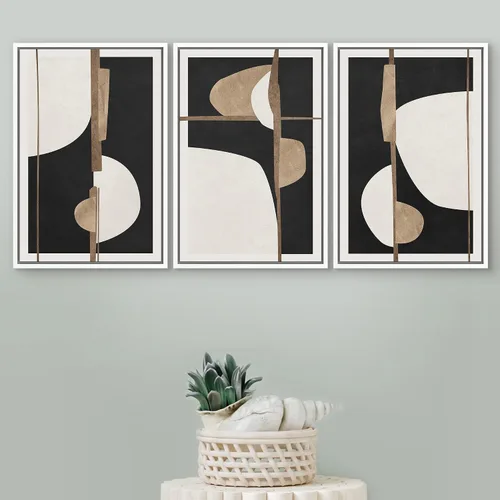 Vista 325 de SIGNFORD - Set de obras de arte en lienzo enmarcado para pared, ilustraciones abstractas de neblina del desierto en tonos neutros beige y marrón