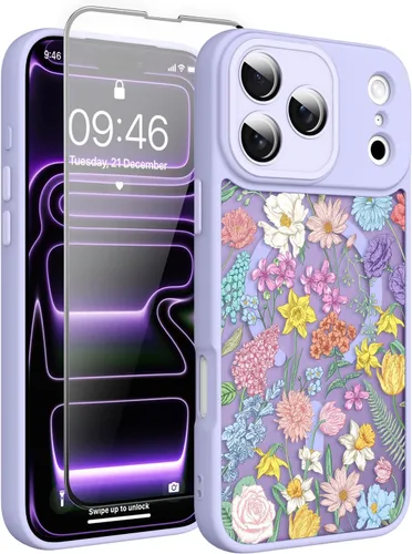 Vista 61 de Magnético para iPhone 13 con protector de pantalla [Compatible con MagSafe] Diseño de patrón floral de flores bonitas, funda delgada a prueba