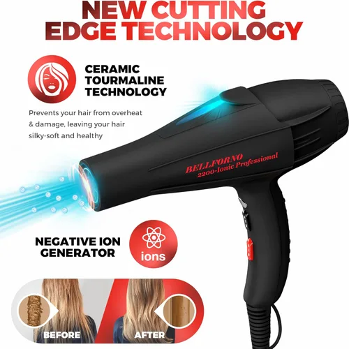 Vista 2 de Secador de pelo profesional de 2200W con difusor para cabello rizado y ondulado natural, secador de pelo iónico negativo de bajo ruido con difusor