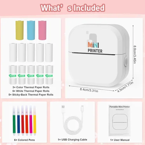 Vista 5 de Impresora de Pegatinas - Impresión Rápida de 24"/Min - Impresora Bluetooth Sin Tinta y Fabricante de Pegatinas con 13 Rollos de Papel, Impresora