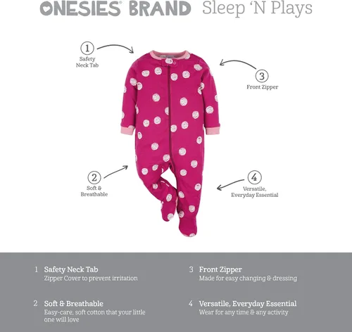 Vista 6 de Onesies Brand Paquete de 4 mamelucos Sleep 'N Play para bebés niñas