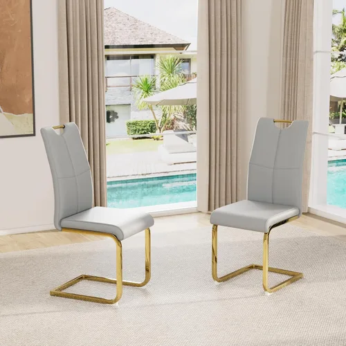 Vista 18 de Juego de sillas de comedor modernas (2 unidades) de piel sintética PU con respaldo alto tapizadas con patas doradas de metal para cocina y comedor