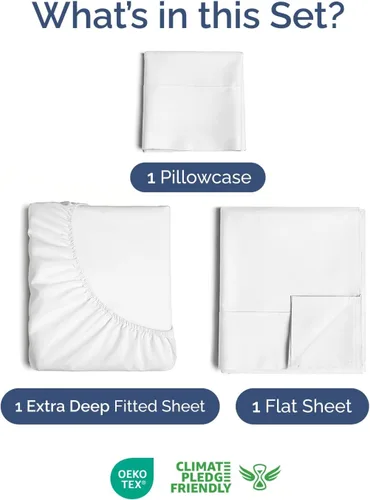 Vista 2 de Sábanas individuales de bolsillo extra profundo, sábanas transpirables y refrescantes de 3 piezas, juego de sábanas de lujo para hotel, suaves, sin