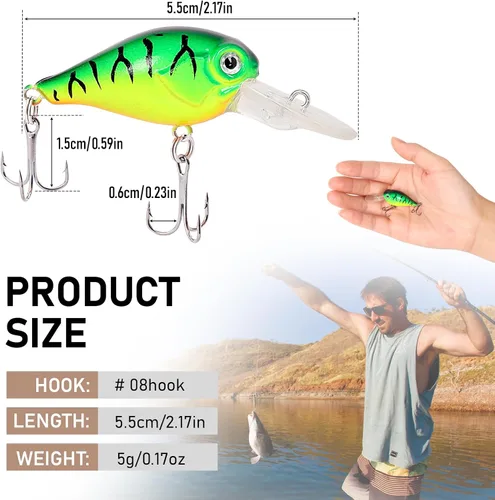 Vista 4 de Kit de señuelos de pesca con caja organizadora, mezclado, incluye minnow Popper Crank VIB cebos para lápices con ganchos para agua salada y agua