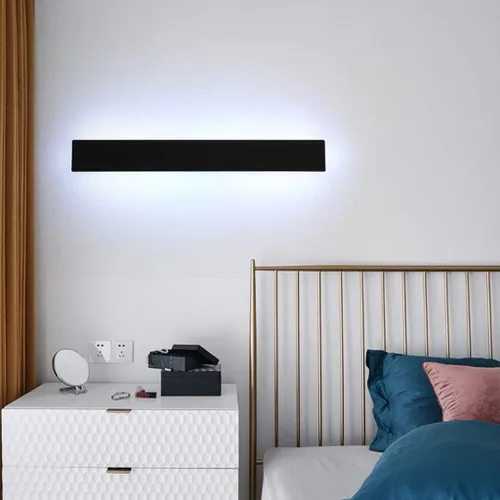Vista 2 de Paneles de luz LED inteligentes 9W/14W negro tira larga LED luz de pared interior corredor proyector aluminio iluminación decorativa para teatro