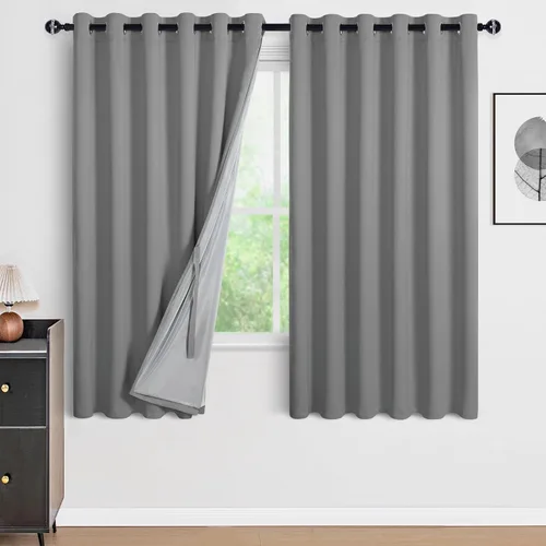 Vista 159 de DWCN - Cortinas 100% opacas para dormitorio con forro negro, cortinas de ventana de doble capa con aislamiento térmico que oscurecen toda la Azul