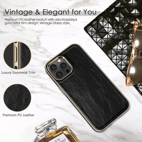 Vista 3 de LOHASIC Funda de cuero para iPhone 14 Pro compatible con Magsafe, funda de poliuretano delgada de lujo, agarre suave, a prueba de golpes, protección