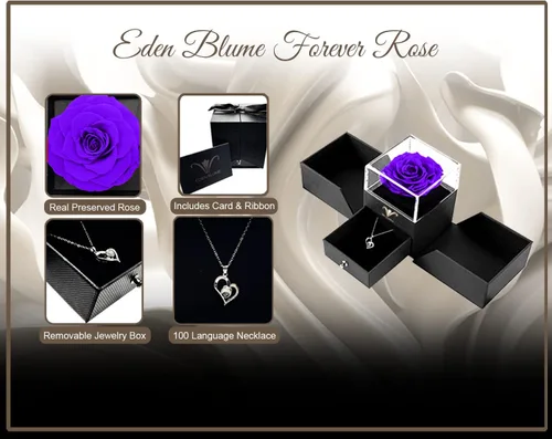 Vista 3 de Joyero de rosas eternas preservadas morado