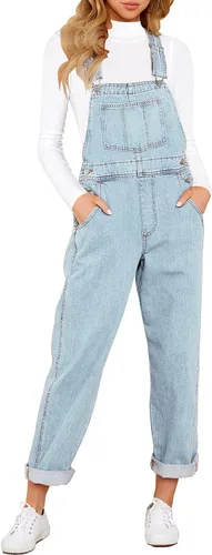 Vista 17 de luvamia - Overol de mezclilla ajustable y elástico para mujer, con pechera, jeans, pantalones, jumpsuits A1 Cody Blue