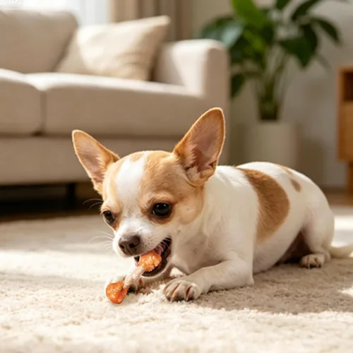 Vista 10 de MON2SUN Golosinas para perros, mini masticables de cuero crudo de 9 onzas, mancuernas de pollo con arroz para perros pequeños y razas de juguete