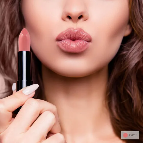 Vista 4 de Luxury by Sofia Lápiz labial totalmente natural, color de labios semimate, hidratante, de larga duración, maquillaje vegano para mujeres (fe)