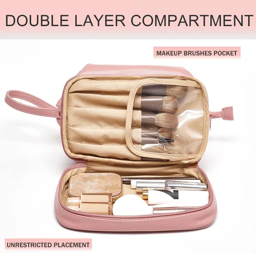 Vista 5 de Nuevo bolso cosmético del viaje de la capacidad grande, bolso del organizador del maquillaje, diseño interior claro del bolsillo, C-rosa, Clásico