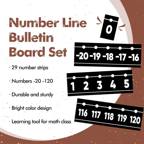 Vista 3 de YIXAXKAO 29 piezas de líneas numéricas para pared de aula, 20 a 120 líneas numéricas, borde de tablón de anuncios, color blanco y negro, decoración
