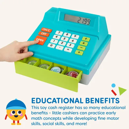 Vista 2 de Battat Caja registradora de juguete para niños, niños pequeños - 48 piezas con dinero de juguete, tarjeta de crédito - Juego de simulación - Más