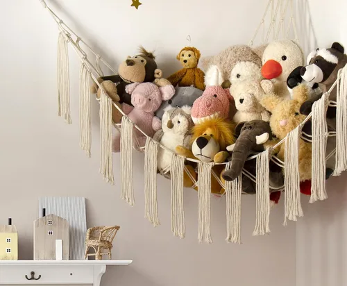 Vista 2 de RelaxScene Hamaca esquinera de animales de peluche con luz LED, hamaca de almacenamiento de juguetes, red de peluche grande, organizador colgante