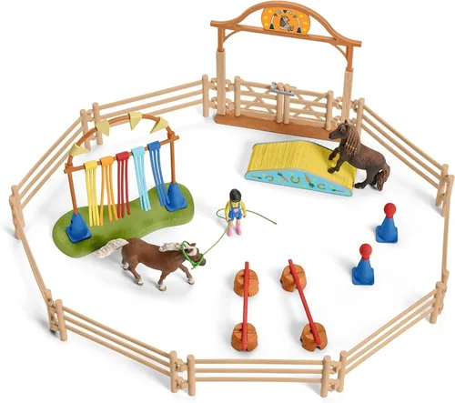 Vista 9 de Schleich Farm World - Juego de entrenamiento de agilidad de poni con caballo, entrenador y accesorios, juego de 41 piezas de poni, entrenador