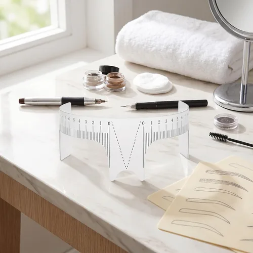 Vista 4 de Regla profesional de posicionamiento de cejas Microblading Brow Shape Design Ruler Herramienta de medida (B) Piercing y suministros
