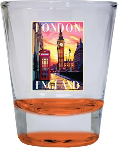 Vista 4 de London England Design B Souvenir - Vaso de chupito redondo de 1.5 onzas, color azul, paquete de 2