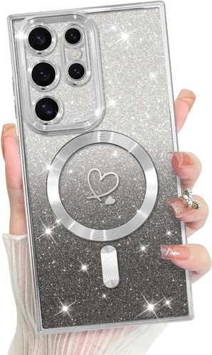 Vista 185 de Bonoma - Funda compatible con Samsung Galaxy S21 Plus, diseño de corazón con purpurina, color rosa Support for MagSafe, Plating Magnetic Case TPU
