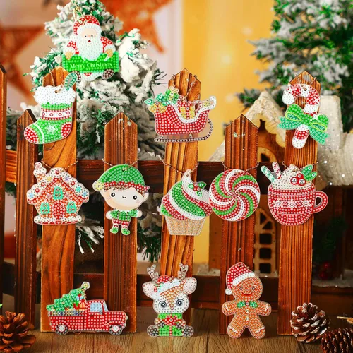 Vista 6 de 12 piezas de llavero de pintura de diamantes de Navidad 5D DIY Kit de pintura de diamante colgante de Navidad kits de arte de diamantes arte