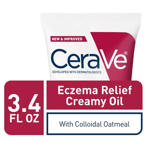 Vista 3 de CeraVe Aceite corporal cremoso para aliviar el eccema, crema calmante para el eccema con avena coloidal y aceite de cártamo para piel seca y alivio