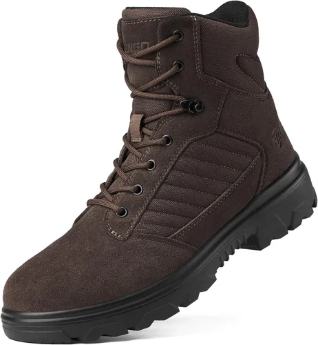 Vista 7 de NINGO Botas con punta de acero para hombre, botas de trabajo militar Negro