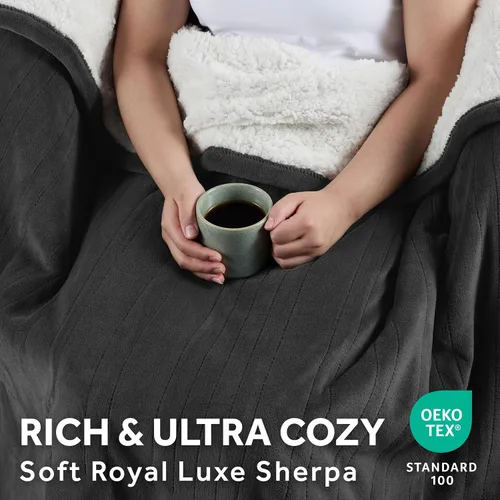 Vista 4 de Sunbeam Electric Royal Luxe - Manta térmica de microfelpa de sherpa inversa, 12 ajustes de calor, apagado automático seleccionable de 12 horas