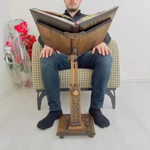 Vista 7 de Soporte ajustable para libros de madera tallada Corán, atril de soporte de la Biblia Diccionario, Soporte para libros de cocina