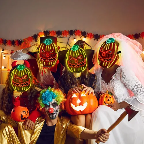 Vista 7 de 2 máscaras de calabaza de Halloween, máscara de miedo para Halloween, festival, cosplay, fiesta, decoración, disfraz