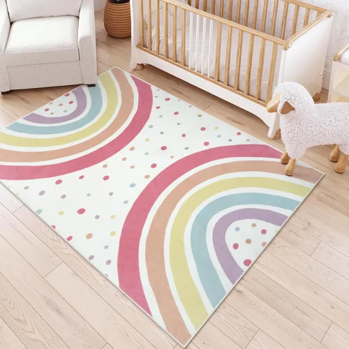 Vista 17 de STARUIA Alfombra lavable de arco iris para guardería de niñas, alfombra pequeña de 3 x 5 pies, alfombras de área coloridas para dormitorio de niños