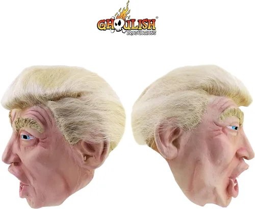 Vista 10 de Máscara de Halloween Trump con cabello para adultos, Beige
