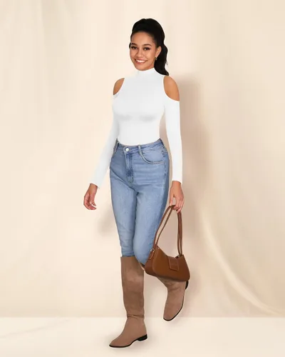 Vista 5 de MANGOPOP Long Sleeve Body Suits for Womens Turtleneck Bodysuit Going Out Tops with Sexy Shoulder Cutout