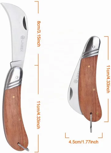 Vista 3 de Linsen - Cuchillo de poda e injerto para exteriores, herramienta de brotación de jardín de acero inoxidable, cuchillo de corte múltiple de bolsillo
