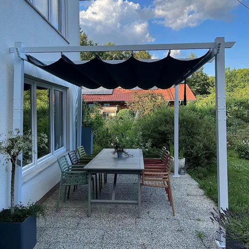Vista 47 de PURPLE LEAF Pérgola de 10 x 12 pies con toldo retráctil, pérgola cuadrada de bronce de aluminio para patio al aire libre, junto a la piscina, beige