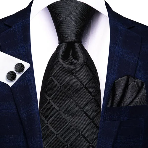 Vista 213 de Hi-Tie Corbata clásica de cachemira para hombre con pañuelo y gemelos a cuadros
