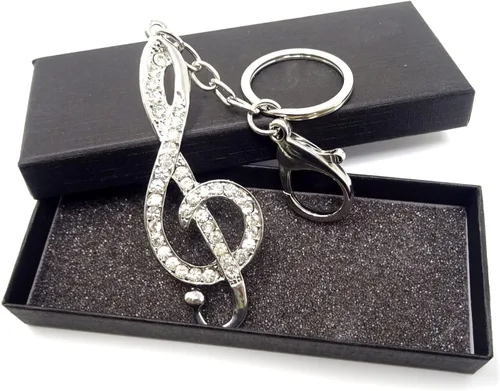 Vista 5 de Honbay 1 llavero de metal con diamantes de imitación para notas musicales, símbolo de música brillante, llavero para bolso, cartera, teléfono
