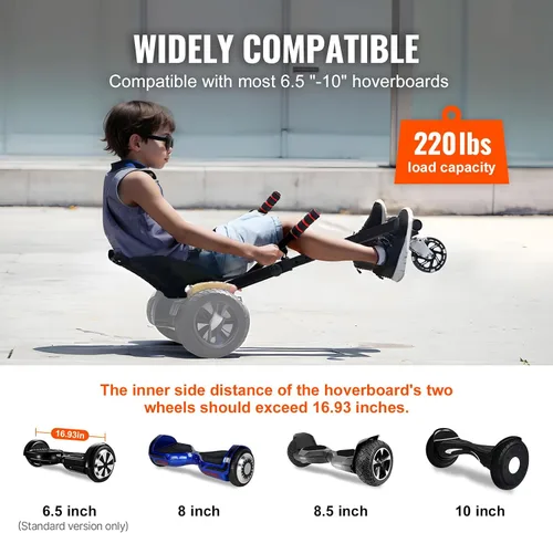 Vista 5 de VEVOR Hoverboard Seat Attachment, Adjustable Frame, 220 LBS Capacity, Fits 6.5" 8" 8.5" 10" Hoverboards, Go Kart Accessory for Kids & Adults