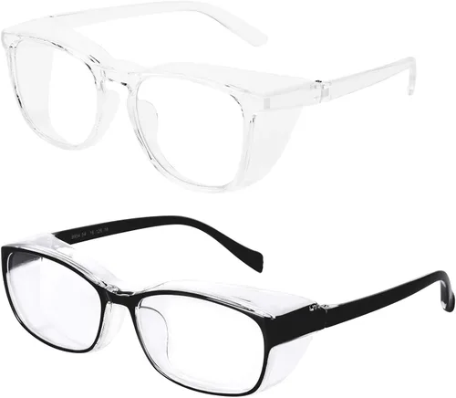 Vista 15 de willochra Paquete de 2 gafas de seguridad antivaho con protección lateral, bloqueo de luz azul, cómodas gafas de laboratorio transparentes