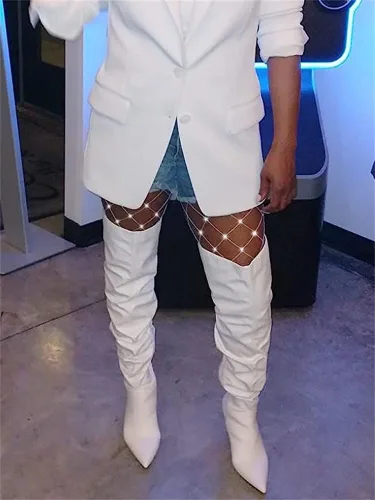 Vista 6 de Betteraim Medias de red con diamantes de imitación para mujer, medias de red brillantes para carnaval con purpurina