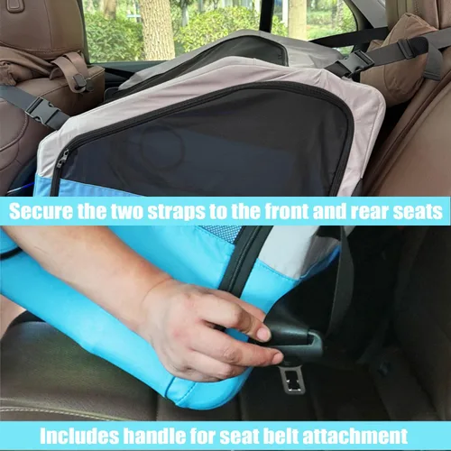 Vista 4 de Jaula portátil grande para mascotas para viajes en automóvil, 24 x 22 x 25 pulgadas, plegable para perros y gatos con cinturón de seguridad y correa