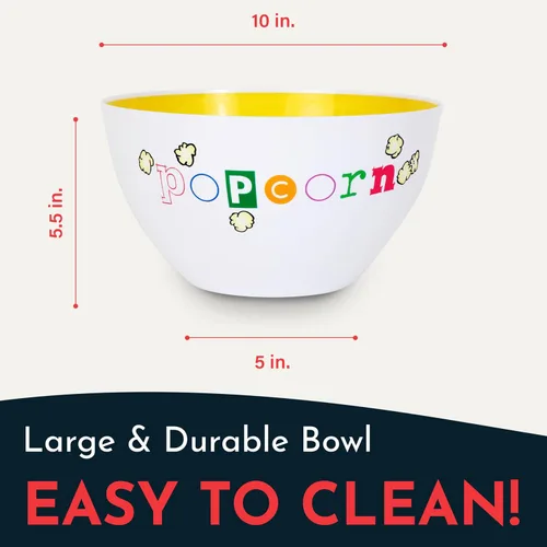 Vista 3 de Popcorn Fun Time Bowl – Tazón de plástico para palomitas de maíz de 6 cuartos con impresión colorida – Plato de aperitivos de noche de cine