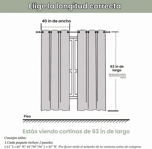 Vista 2 de OWENIE Cortinas opacas de 63 pulgadas de largo, 2 paneles para dormitorio o sala de estar, cortinas superiores con ojales con aislamiento térmico