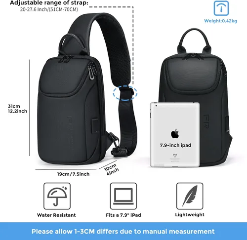 Vista 3 de Fenree.geer Mochila bandolera para hombre, impermeable, antirrobo, bolsa de hombro, mochila pequeña para mujer, ligera, de una correa, mochila