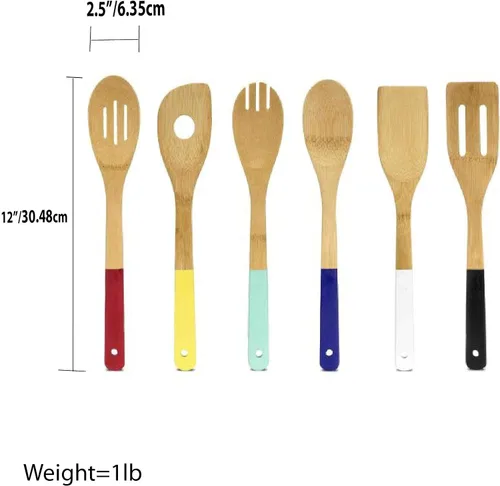 Vista 8 de Home Basics Juego de utensilios de cocina de bambú con asas de color, 6 piezas, 2.5 x 12 x .25 pulgadas