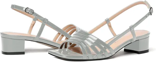 Vista 6 de Zapatos de tacón bajo con punta cuadrada para mujer, con hebilla de patente a la moda, de bloque sólido, 1.5 pulgadas