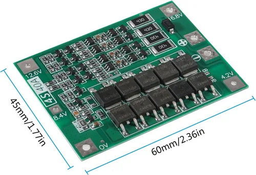 Vista 3 de 4S 40A 14.8V 16.8V Li-ion Placa de protección de batería de litio PCB BMS Circuito de protección de cargador para motor de taladro (4S 40A).. 90A