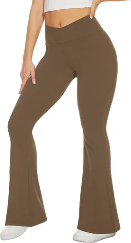Vista 159 de TNNZEET Leggings acampanados negros para mujer, pantalones de yoga cruzados con bolsillos, corte de bota, leggings acampanados